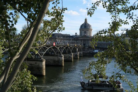 Foto de El famoso Pont des Arts y el instituto francés a través de las hojas de los muelles, París, Francia - Imagen libre de derechos