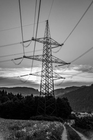 Photo for A grayscale of an electrical tower - Royalty Free Image