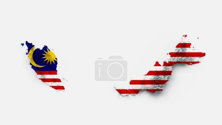 Téléchargez les photos : La Malaisie Carte Drapeau Relief ombragé Couleur Carte de hauteur sur fond blanc, illustration 3d - en image libre de droit