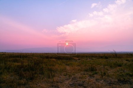 Foto de Una hermosa toma de un campo bajo las nubes de fuego salvaje en Washoe Valley, Nevada - Imagen libre de derechos