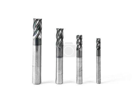 Photo for A closeup shot of milling cutters of different sizes on a white background - Royalty Free Image