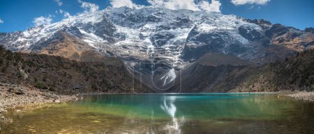 A panoramic shot of a breathtaking Humantay Lake and mountains in Peru