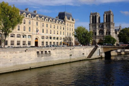 Foto de Una fascinante foto de Notre Dame, una catedral católica medieval en el río Sena en París, Francia - Imagen libre de derechos