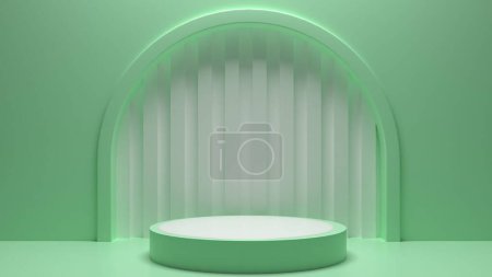 Téléchargez les photos : Un fond de podium vert clair et un présentoir de piédestal pour montrer un produit - en image libre de droit