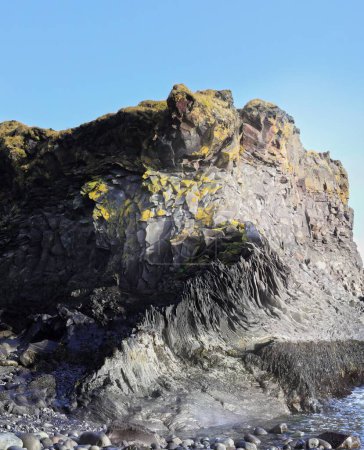 Téléchargez les photos : Plan vertical d'une falaise côtière sur fond de ciel bleu. Snaefellsnes, Islande. - en image libre de droit