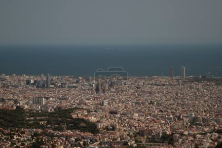 Photo for An aerial shot of the Barcelona city skyline with the sea in the background - Spain - Royalty Free Image