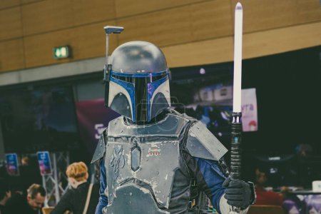Photo for A closeup of a person cosplaying as a Mandalorian at the Comic-Con event in Freiburg, Germany - Royalty Free Image