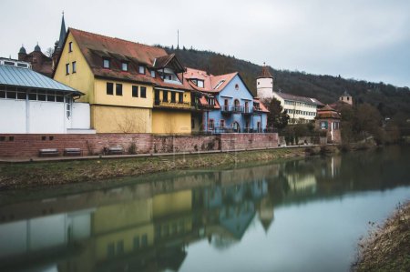 Photo for The view to Wertheim town through the Tauber River in Baden Wurttemberg in Germany - Royalty Free Image