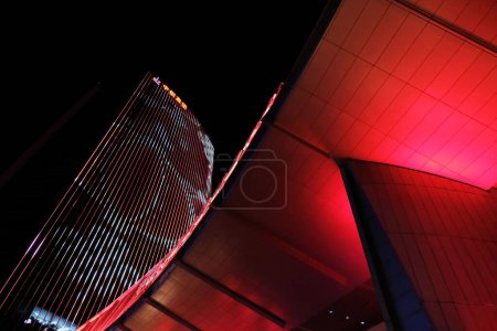 Photo for A mesmerizing night view of an illuminated building and a bridge in Zhongguancun in Beijing China - Royalty Free Image