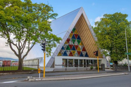 Photo for The "cardboard cathedral" erected in Christchurch as a temporary church to replace the cathedral damaged in the earthquake in Latimer square - Royalty Free Image