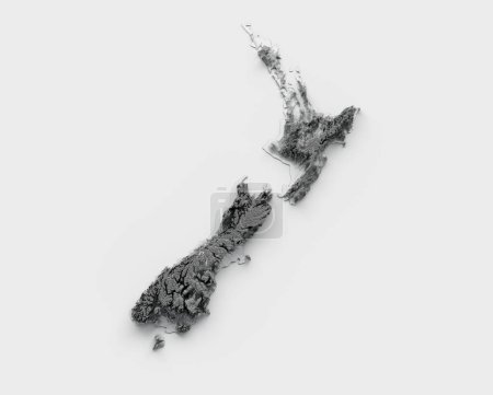 Téléchargez les photos : Une carte de Nouvelle-Zélande Drapeau Relief ombragé Couleur Carte de hauteur sur fond blanc, illustration 3d - en image libre de droit