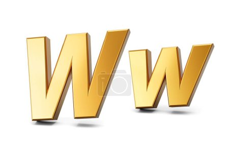 Téléchargez les photos : Illustration 3D du majuscule et de la petite lettre w en métal doré sur fond blanc isolé - en image libre de droit