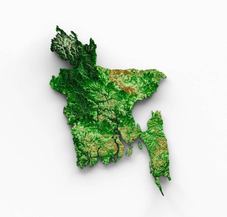 Foto de Representación en 3D de un mapa topográfico de Bangladesh aislado sobre un fondo blanco - Imagen libre de derechos