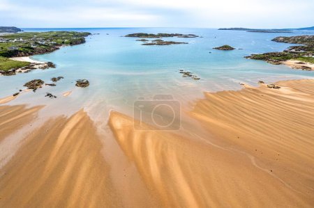 Photo for An aerial view of the sandy shore before the seascape in Donegal - Royalty Free Image