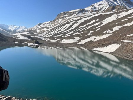 Photo for A landscape view of Suraj Tal Lake in Himachal Pradesh, India with snowy mountains - Royalty Free Image