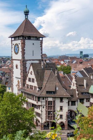 Photo for A vertical shot of the Schwabentor historical landmark in Freiburg im Breisgau, Germany. - Royalty Free Image