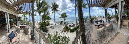 Photo for A panoramic view of cozy balconies in a tropical resort - Royalty Free Image