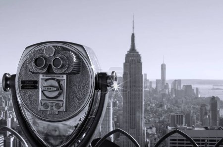 Photo for A binocular overlooking the Empire State Building in black and white, New York, United States - Royalty Free Image