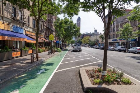 Photo for A cycling lane along Columbus Avenue in New York City. - Royalty Free Image