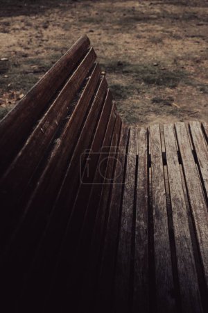 Photo for An old wooden bench in the park in Vilanova de Cerveira, Portugal - Royalty Free Image