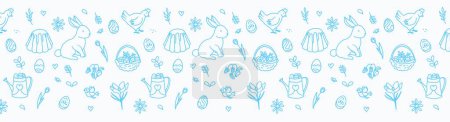 Foto de Banner de Pascua con conejitos de Pascua, flores y huevos sobre un fondo - Imagen libre de derechos