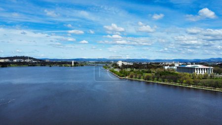 Photo for Scenic aerial view of Burley Griffin lake with Commonwealth avenue bridge in Canberra, Australia - Royalty Free Image