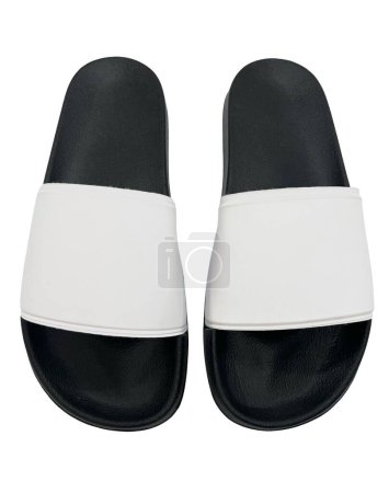 Photo for A vertical shot of white and black slide sandals for men isolated on a white background - Royalty Free Image