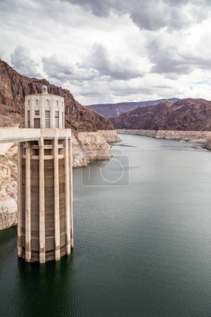 Photo for Low water level in Lake Mead, as seen from the top of Hoover Dam. - Royalty Free Image