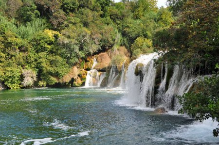 Photo for A landscape view of beautiful waterfall surrounded by trees in Krka National Park in Croatia - Royalty Free Image