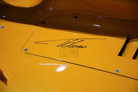 Photo for The signature of world champion driver Fernando Alonso on his 2018 McLaren MCL33 race car - Royalty Free Image