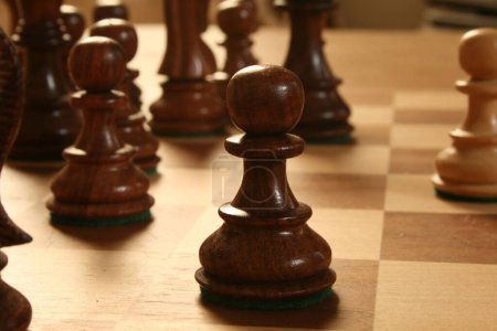 Photo for A closeup shot of a wooden pawn chess piece on a chess board - Royalty Free Image