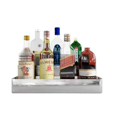Téléchargez les photos : Un rendu 3d de différents types de bouteilles d'alcool isolées sur un fond blanc - en image libre de droit