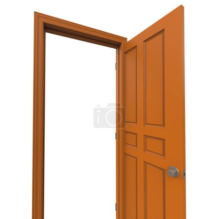Foto de Puerta interior naranja aislada abierta ilustración 3d cerrada renderizado - Imagen libre de derechos