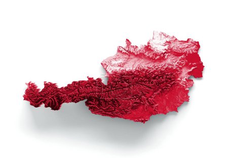 Foto de El mapa de Austria con la bandera Colores Rojo y amarillo Mapa en relieve sombreado, ilustración 3d - Imagen libre de derechos
