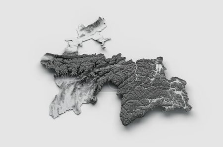 Téléchargez les photos : Une illustration 3D de la carte du Tadjikistan isolée sur le fond blanc - en image libre de droit