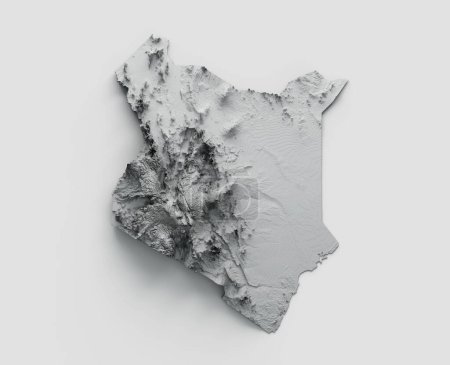 Téléchargez les photos : Une illustration 3D du Kenya Carte Drapeau Relief ombragé Couleur Carte de hauteur sur fond blanc - en image libre de droit