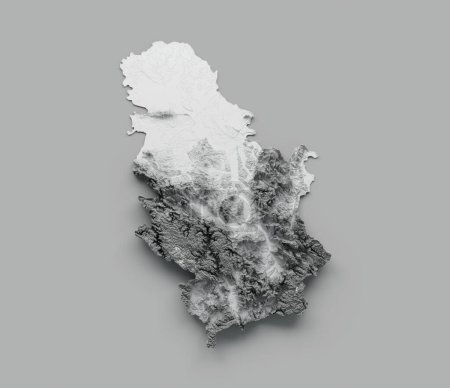 Téléchargez les photos : Illustration en 3D de la carte topographique de la Serbie sur fond blanc - en image libre de droit