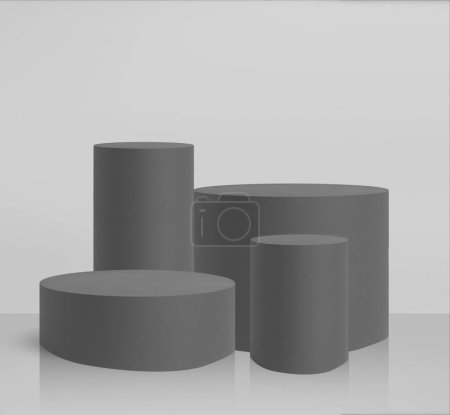 Photo for A grayscale of cylindric podiums of different sizes for a product presentation - Royalty Free Image