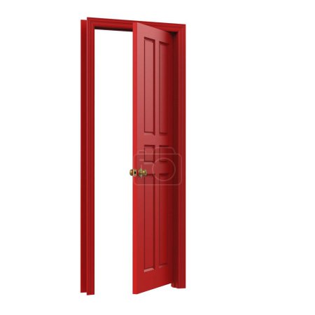 Téléchargez les photos : Ouvert isolé rouge porte intérieure fermé 3d illustration rendu - en image libre de droit