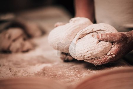 Photo for Pastry, cookies, croissants, baguette and bread are being made - Royalty Free Image