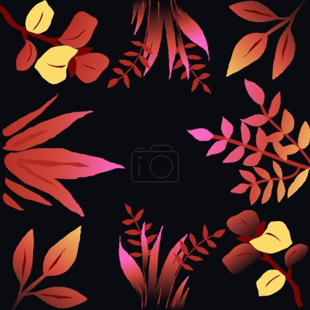 Téléchargez les photos : Illustration abstraite de feuilles colorées isolées sur fond noir - en image libre de droit