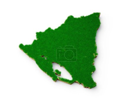 Téléchargez les photos : Une carte du Nicaragua géologie du sol coupe transversale avec texture de sol d'herbe verte, illustration 3D - en image libre de droit