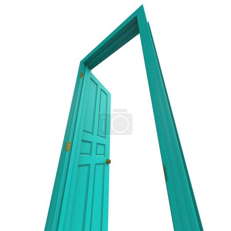 Photo for Light blue open isolated interior door closed 3d illustration rendering - Royalty Free Image