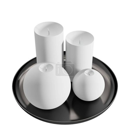 Photo for A 3d illustration of white candles on a black plate isolated on a white background - Royalty Free Image