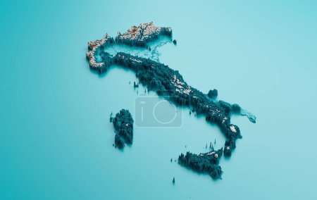 Téléchargez les photos : Illustration 3D d'une carte topographique de l'Italie avec un relief ombragé - en image libre de droit