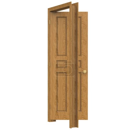Foto de Madera abierta aislada puerta interior madera cerrada 3d ilustración representación - Imagen libre de derechos