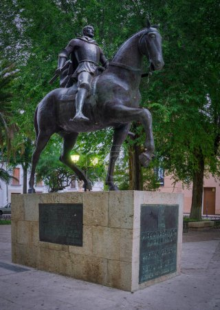 Photo for A vertical shot of the statue of Diego de Almagro. Plaza Mayor, Castilla-La Mancha, Spain. - Royalty Free Image