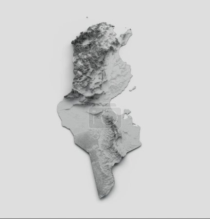 Téléchargez les photos : Une illustration 3D de la Tunisie Carte Drapeau Relief ombragé Couleur Carte de hauteur sur fond blanc - en image libre de droit
