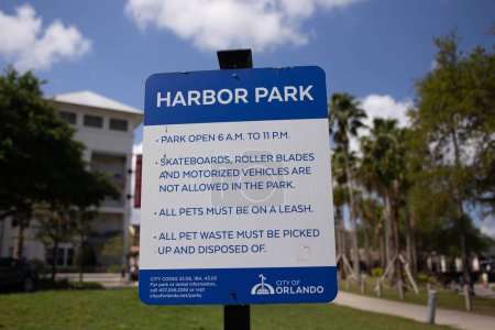 Photo for A closeup view of an informative board of Harbor park - Royalty Free Image
