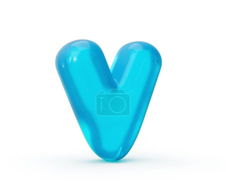Téléchargez les photos : Un 3d de la Lettre V en gelée liquide bleu Aqua - en image libre de droit